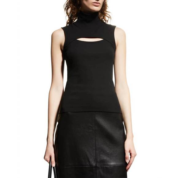 NEW ROSETTA GETTY sleevless cutout turtleneck top in black - Picture 2 of 5